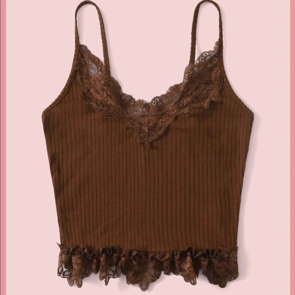 💚4 for $16💚brown lace trim cami top
